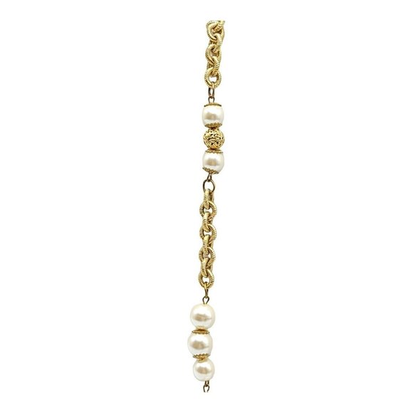 Faux Pearl Heavy Gold Tone Chain Link Long Vintage Necklace 33" Long - Picture 3 of 5